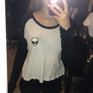 Black and white long sleeve alien shirt